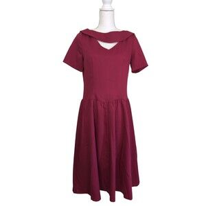 LINDY BOP Size Large Women's Cut Out Fit Flare Dress Red Retro Pinup